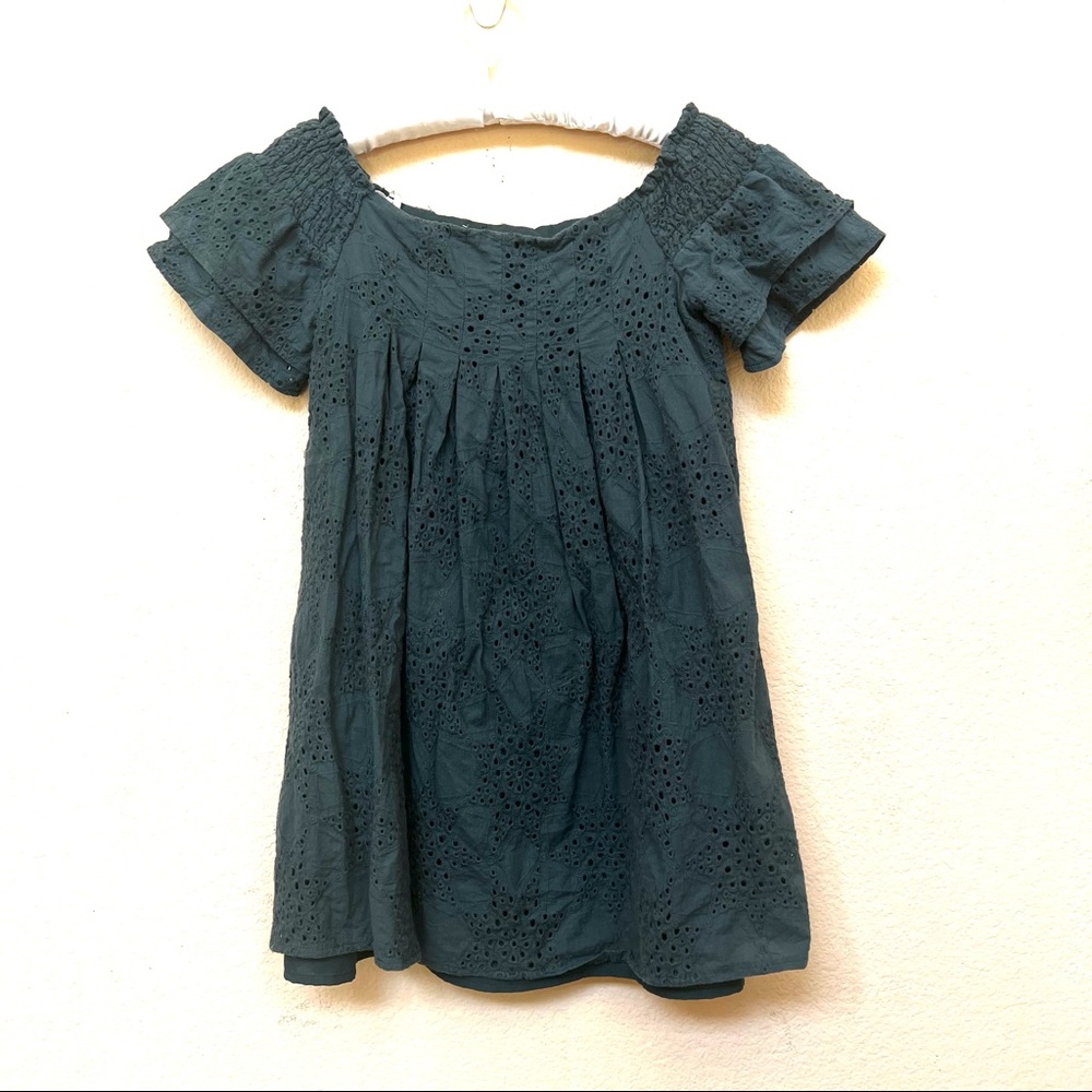 J.O.A. Green Teal Eyelet Off The Shoulder Mini Dress G-20 - Picture 7 of 12